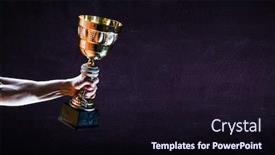  Presentation with gold trophy - Beautiful presentation design featuring hand-holding-up-a-gold backdrop and a wine colored foreground