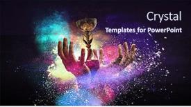  Presentation with gold trophy - Amazing slide set having hand-holding-up-a-gold backdrop and a wine colored foreground