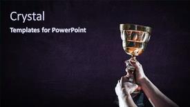  Presentation with gold trophy - Presentation consisting of hand-holding-up-a-gold background and a wine colored foreground