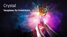  Presentation with gold trophy - PPT theme with hand-holding-up-a-gold background and a wine colored foreground