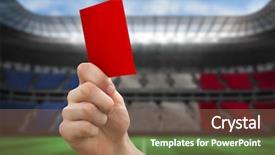  Presentation with football stadium - PPT theme enhanced with hand holding up red card background and a violet colored foreground