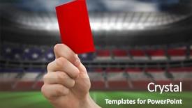  Presentation with car body repairer holding - Cool new presentation with hand holding up red card backdrop and a tawny brown colored foreground