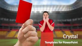 Presentation with football germany - Colorful presentation theme enhanced with hand holding up red card backdrop and a red colored foreground