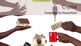  Presentation with trophy award hand holding - Presentation featuring hand holding various objects isolated background and a mint green colored foreground