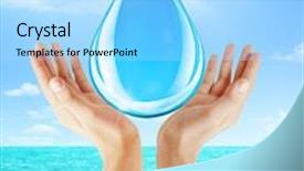  Presentation with water drop - Colorful presentation theme enhanced with hand holding water drop backdrop and a light blue colored foreground