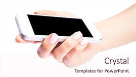  Presentation with blank - Presentation design consisting of hand-holding-white-smartphone and a  colored foreground