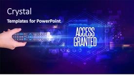  Presentation with cyber security - Amazing slide deck having hand-holding-wireless-peripheral backdrop and a navy blue colored foreground