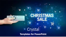  Presentation with christmas sale - Colorful slide deck enhanced with hand-holding-wireless-peripheral backdrop and a navy blue colored foreground