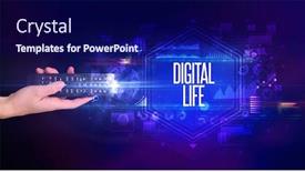  Presentation with cyber security - Cool new presentation theme with hand-holding-wireless-peripheral backdrop and a navy blue colored foreground