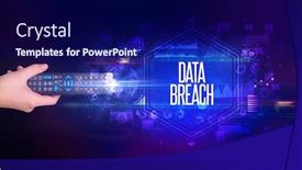  Presentation with data breach - Presentation theme with hand-holding-wireless-peripheral background and a navy blue colored foreground