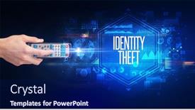  Presentation with identity theft - Colorful PPT theme enhanced with hand-holding-wireless-peripheral backdrop and a navy blue colored foreground
