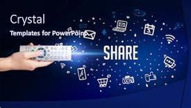  Presentation with wireless - Colorful presentation enhanced with hand-holding-wireless-peripheral backdrop and a navy blue colored foreground