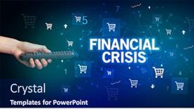  Presentation with financial crisis - Colorful presentation enhanced with hand-holding-wireless-peripheral backdrop and a navy blue colored foreground