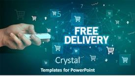  Presentation with online shopping - Amazing presentation having hand-holding-wireless-peripheral backdrop and a ocean colored foreground