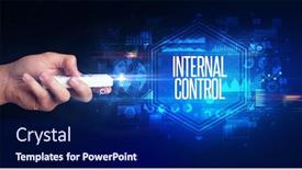  Presentation with cyber security - Colorful theme enhanced with hand-holding-wireless-peripheral backdrop and a navy blue colored foreground