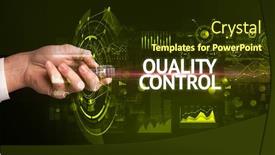  Presentation with quality control - Cool new presentation theme with hand-holding-wireless-peripheral backdrop and a tawny brown colored foreground