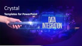  Presentation with data security - Presentation theme with hand-holding-wireless-peripheral background and a navy blue colored foreground