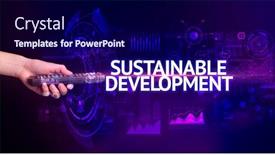  Presentation with sustainable development - Colorful PPT theme enhanced with hand-holding-wireless-peripheral backdrop and a navy blue colored foreground