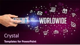  Presentation with wireless - Audience pleasing PPT theme consisting of hand-holding-wireless-peripheral backdrop and a wine colored foreground