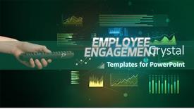  Presentation with employee engagement - PPT theme consisting of hand-holding-wireless-peripheral background and a ocean colored foreground