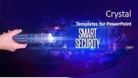  Presentation with cyber security - Colorful PPT theme enhanced with hand-holding-wireless-peripheral backdrop and a navy blue colored foreground