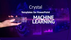  Presentation with machine learning - PPT theme with hand-holding-wireless-peripheral background and a navy blue colored foreground