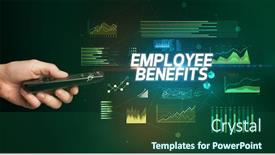  Presentation with employee benefits - Presentation design having hand-holding-wireless-peripheral background and a ocean colored foreground