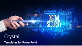  Presentation with cyber security - Audience pleasing presentation theme consisting of hand-holding-wireless-peripheral backdrop and a navy blue colored foreground