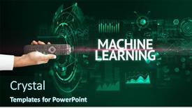  Presentation with machine learning - Beautiful theme featuring hand-holding-wireless-peripheral backdrop and a forest green colored foreground
