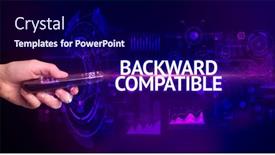  Presentation with wireless - Cool new slide deck with hand-holding-wireless-peripheral backdrop and a navy blue colored foreground