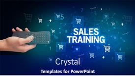  Presentation with online shopping - Theme enhanced with hand-holding-wireless-peripheral background and a navy blue colored foreground