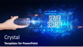  Presentation with cyber security - Colorful slide deck enhanced with hand-holding-wireless-peripheral backdrop and a navy blue colored foreground