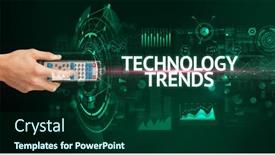  Presentation with technology trends - PPT layouts having hand-holding-wireless-peripheral background and a forest green colored foreground