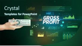  Presentation with business profit - Presentation design featuring hand-holding-wireless-peripheral background and a forest green colored foreground