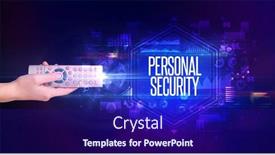  Presentation with cyber security - PPT theme featuring hand-holding-wireless-peripheral background and a navy blue colored foreground