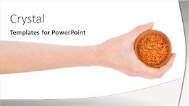  Presentation with saffron - Colorful PPT layouts enhanced with hand holding wooden bowl with dried saffron isolated on white backdrop and a white colored foreground