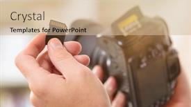  Presentation with memory - Slide set consisting of hand-holdnig-sd-memory-card background and a soft green colored foreground