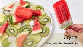  Presentation with lolly - Presentation theme consisting of hand holds berry ice cream background and a yellow colored foreground