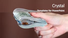  Presentation with brown - Presentation with hand holds money on brown background and a  colored foreground