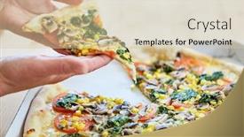  Presentation with pizza delivery - Colorful PPT theme enhanced with hand-holds-piece-of-fresh backdrop and a lemonade colored foreground