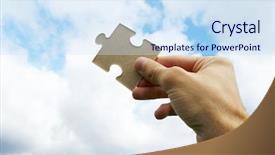  Presentation with strategy - PPT layouts with hand holds puzzle background and a sky blue colored foreground