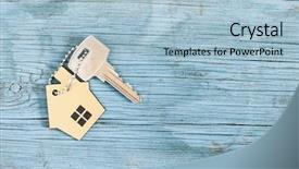  Presentation with house key - Theme enhanced with hand houses - symbol of the house background and a light blue colored foreground