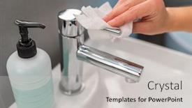  Presentation with hand hygiene - Slide set having hand-hygiene-hands-washing-step background and a light gray colored foreground