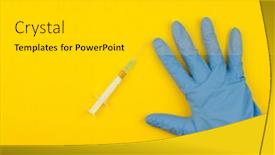  Presentation with yellow medical - Audience pleasing presentation design consisting of hand-in-a-blue-glove backdrop and a light gray colored foreground