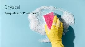  Presentation with cleaning service - Cool new slides with hand-in-a-yellow-rubber backdrop and a light blue colored foreground