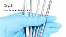  Presentation with hand tools - Audience pleasing slides consisting of hand in blue glove holding dental tools isolated on white backdrop and a white colored foreground