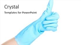  Presentation with custodial cleaning - Presentation theme having hand in color cleaning glove background and a  colored foreground