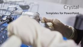  Presentation with supermarket trolley - Slide deck having hand-in-disposable-gloves-puts background and a light gray colored foreground