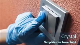  Presentation with disinfection - Slide deck with hand-in-glove-coronavirus-cleaning background and a ocean colored foreground