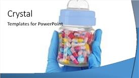  Presentation with bottle - Presentation featuring hand in glove holding feeding background and a  colored foreground